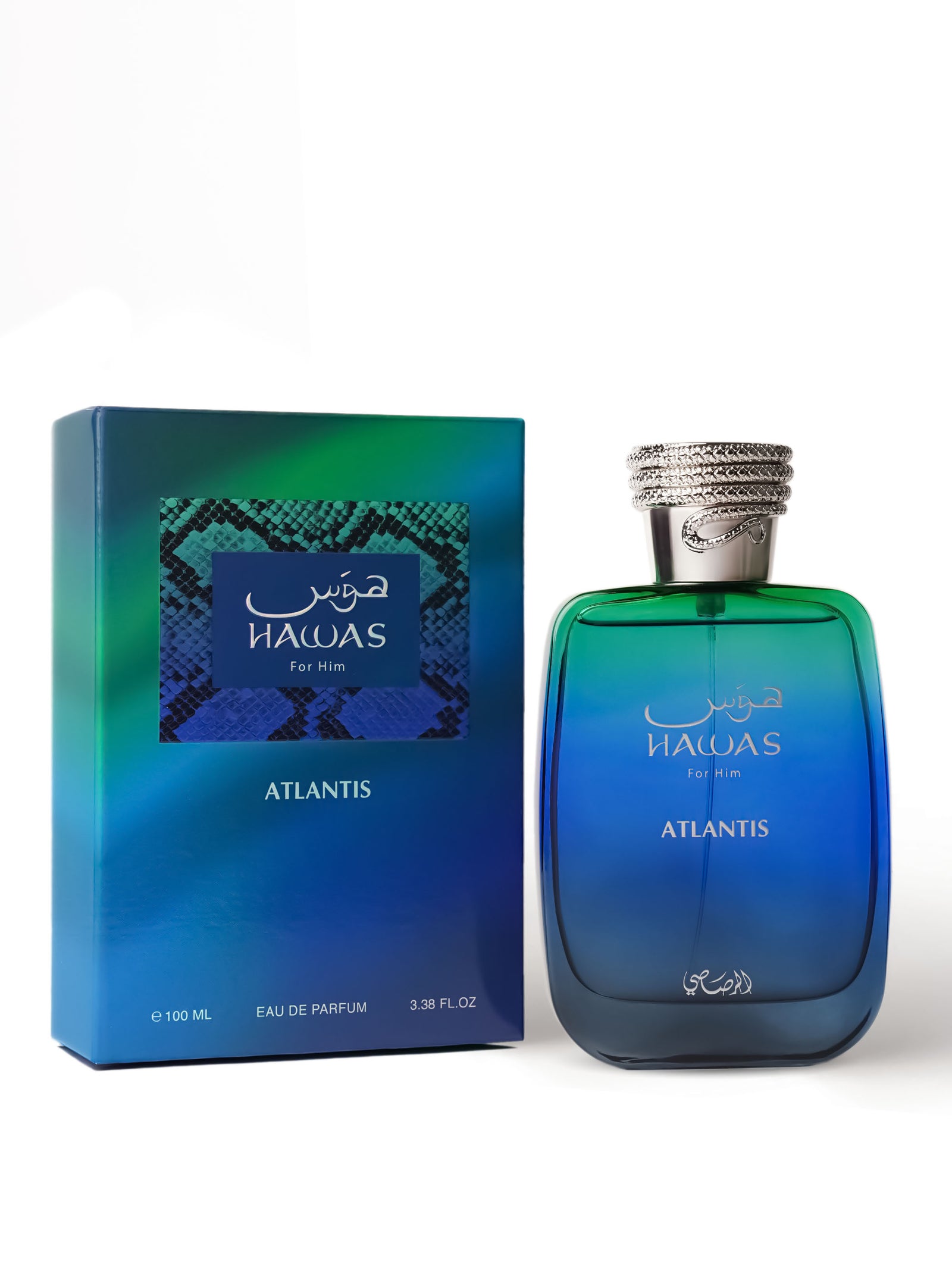 Rasasi Hawas Atlantis EDP 100 ml zili zaļš smaržu flakons