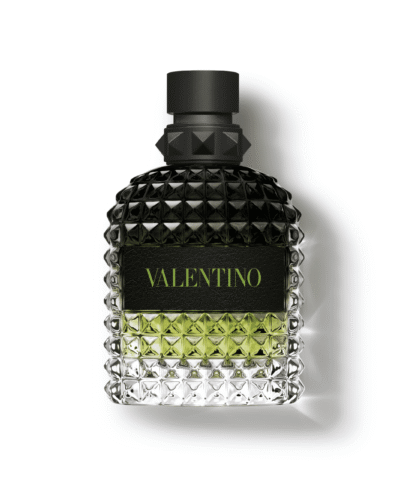 Valentino Uomo Born In Roma Green Stravaganza Eau de Toilette 100 ml zaļš rombveida flakons ar zaļu uzrakstu