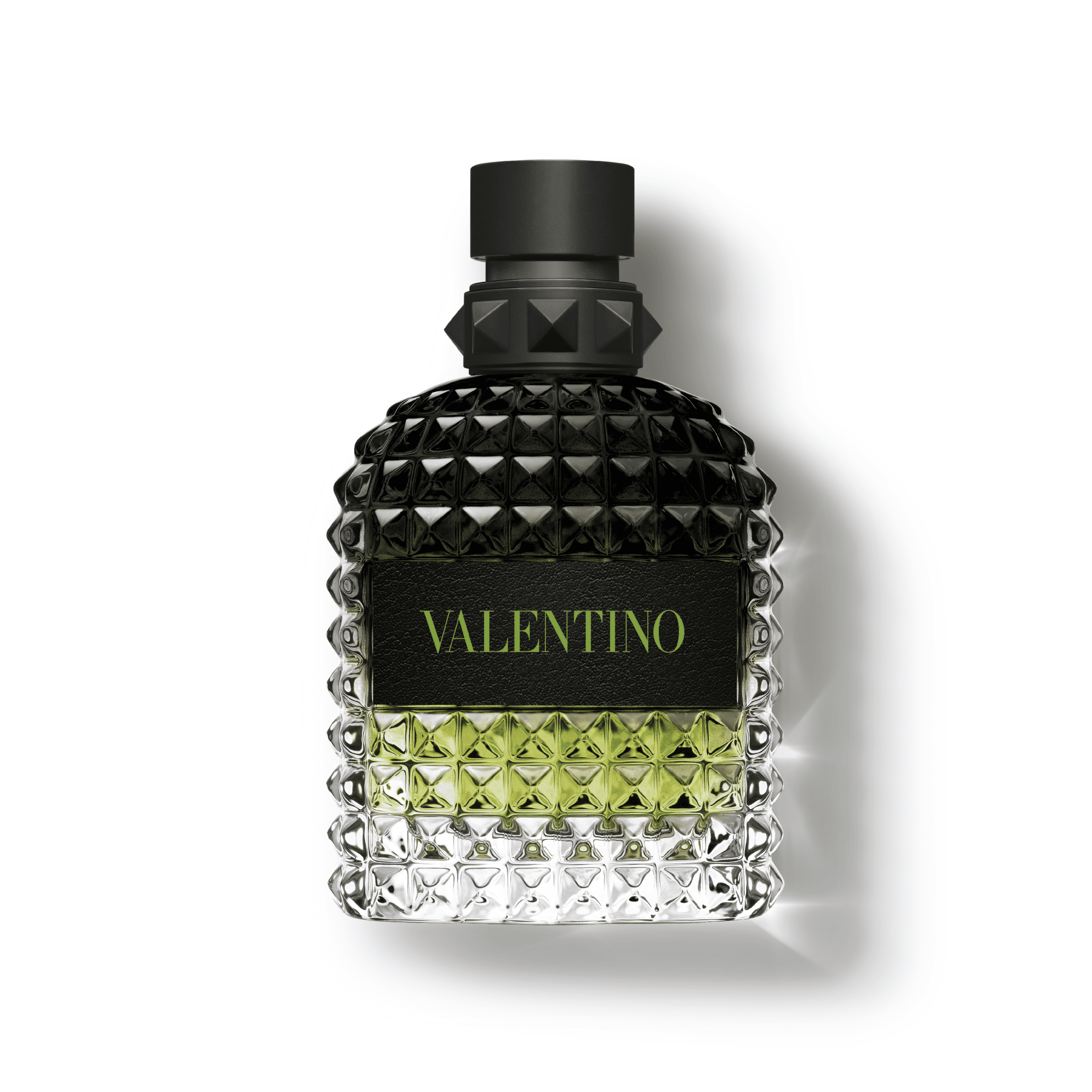 Valentino Uomo Born In Roma Green Stravaganza Eau de Toilette 100 ml zaļš rombveida flakons ar zaļu uzrakstu