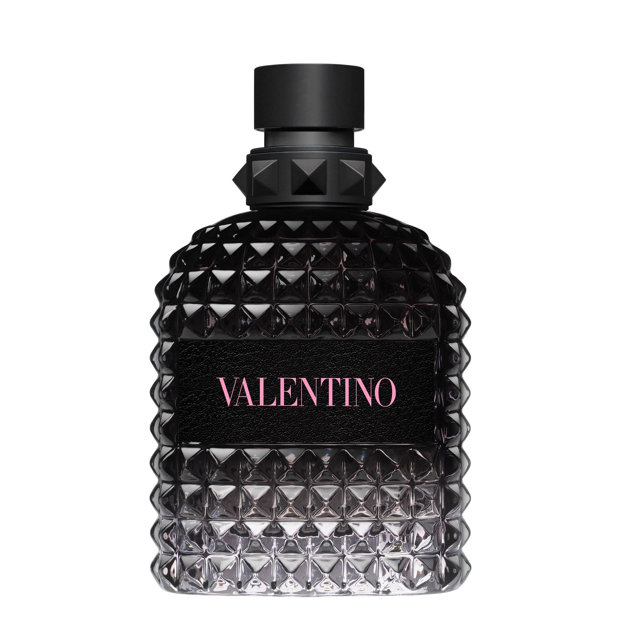Valentino Uomo Born In Roma Eau de Toilette 100 ml melns rombveida flakons ar sārtu uzrakstu