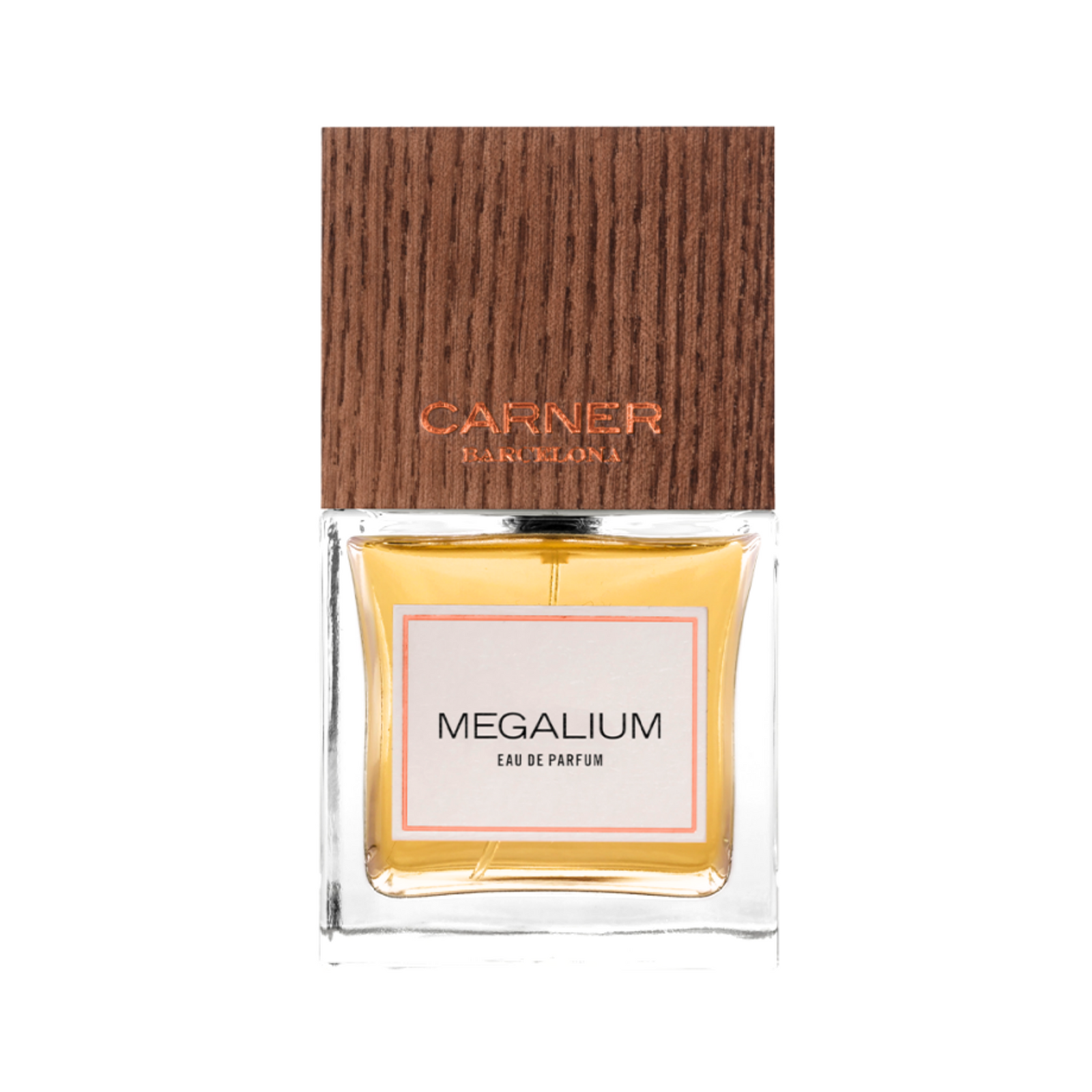 Carner Barcelona Megalium Eau de Parfum 50 ml, caurspīdīgs flakons ar dabīga ozola vāciņu
