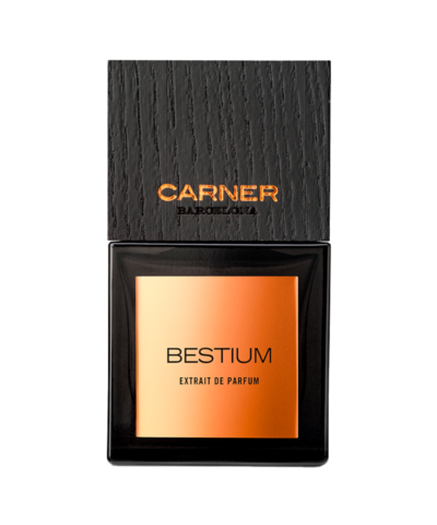 Carner Barcelona Bestium Extrait de Parfum 50 ml, melna stikla flakons ar vara etiķeti un ozola vāciņu