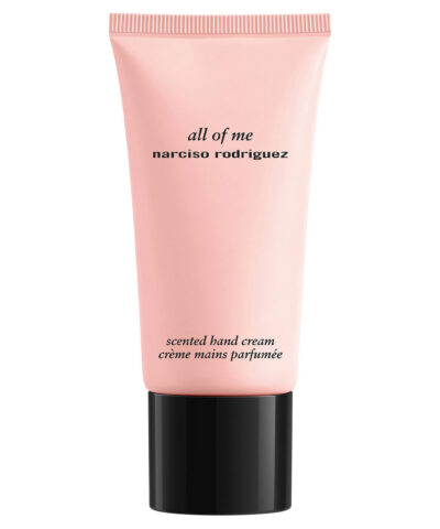 Narciso Rodriguez All Of Me Hand Cream 50 ml rausva tūbelė su juodu dangteliu ant balto fono