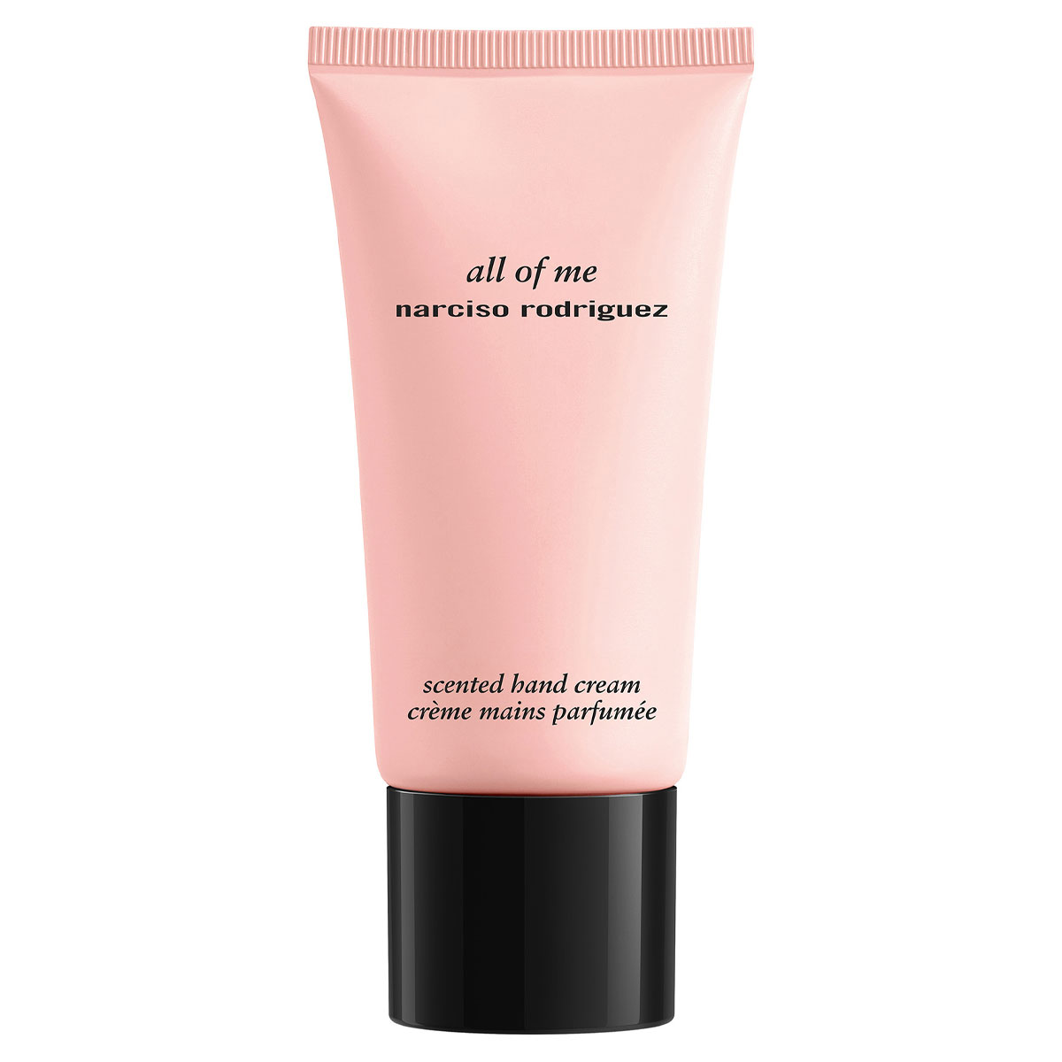 Narciso Rodriguez All Of Me Hand Cream 50 ml rausva tūbelė su juodu dangteliu ant balto fono
