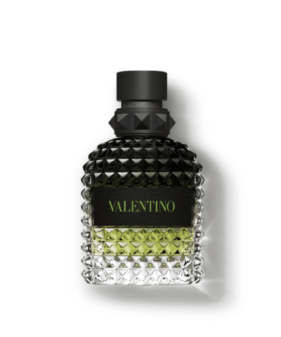 Valentino Uomo Born In Roma Green Stravaganza Eau de Toilette 50 ml zaļš rombveida flakons ar zaļu uzrakstu