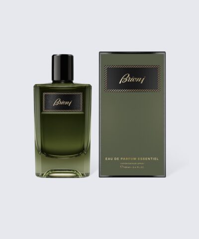 Brioni Eau de Parfum Essentiel 100 ml, olīvzaļa stikla flakons ar kastīti