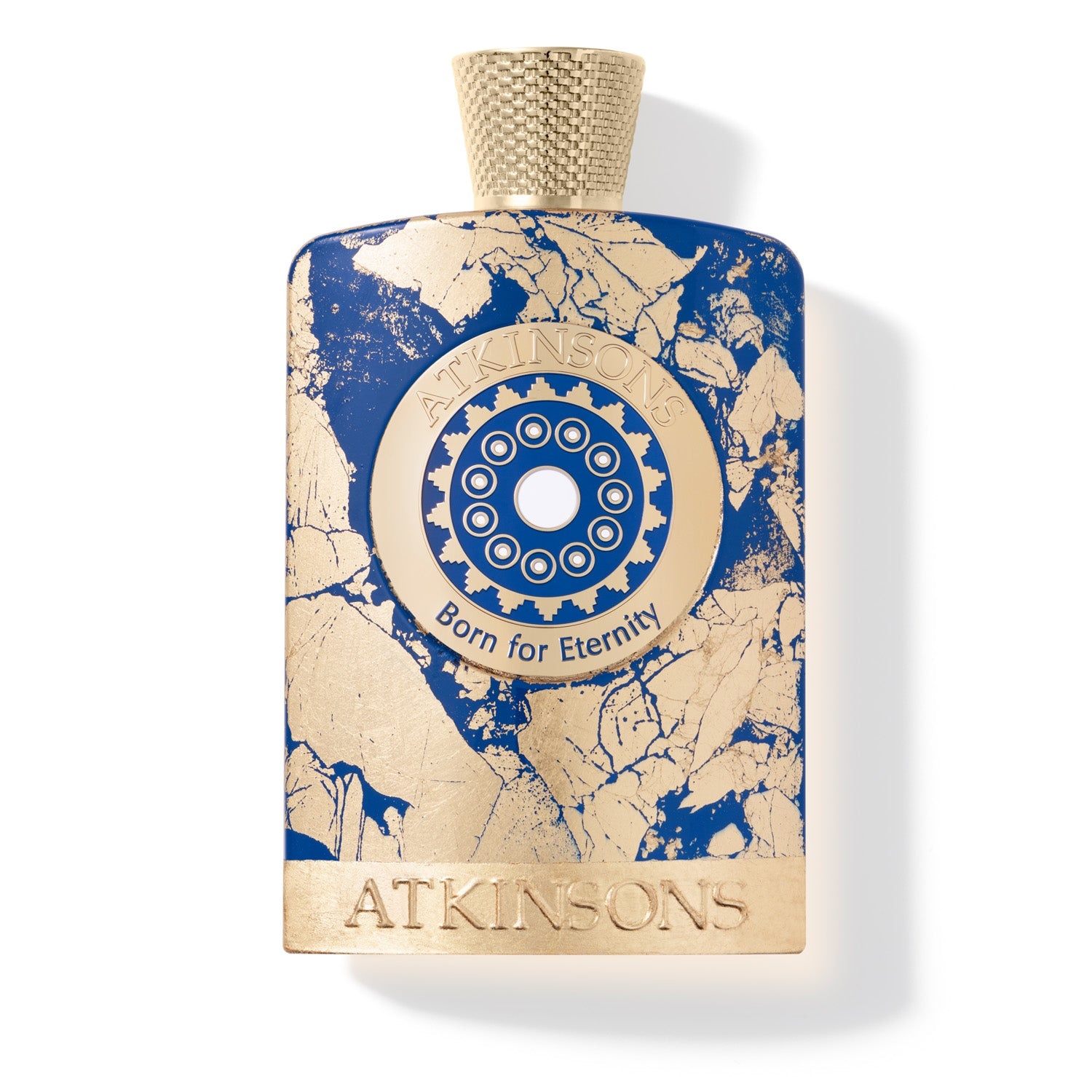 Atkinsons Born for Eternity Parfum Intense 100 ml, mėlynas buteliukas su aukso lapelio raštu ir egiptietišku medalionu