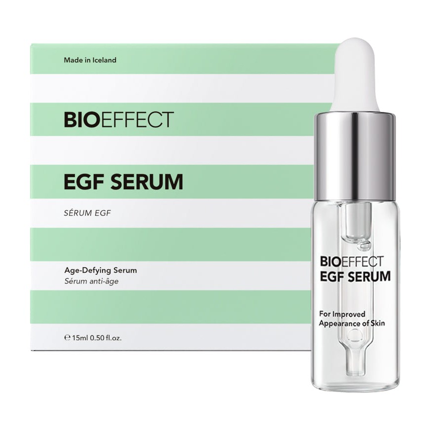 BIOEFFECT EGF Serum 15 ml buteliukas su pipete ir dėžutė baltame fone