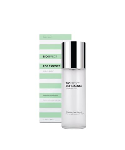 BIOEFFECT EGF Essence 100 ml buteliukas šalia dėžutės baltame fone