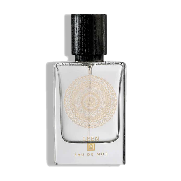 Eau de Moe LEEN Eau de Parfum 80 ml šviesus buteliukas su auksiniu ornamentu