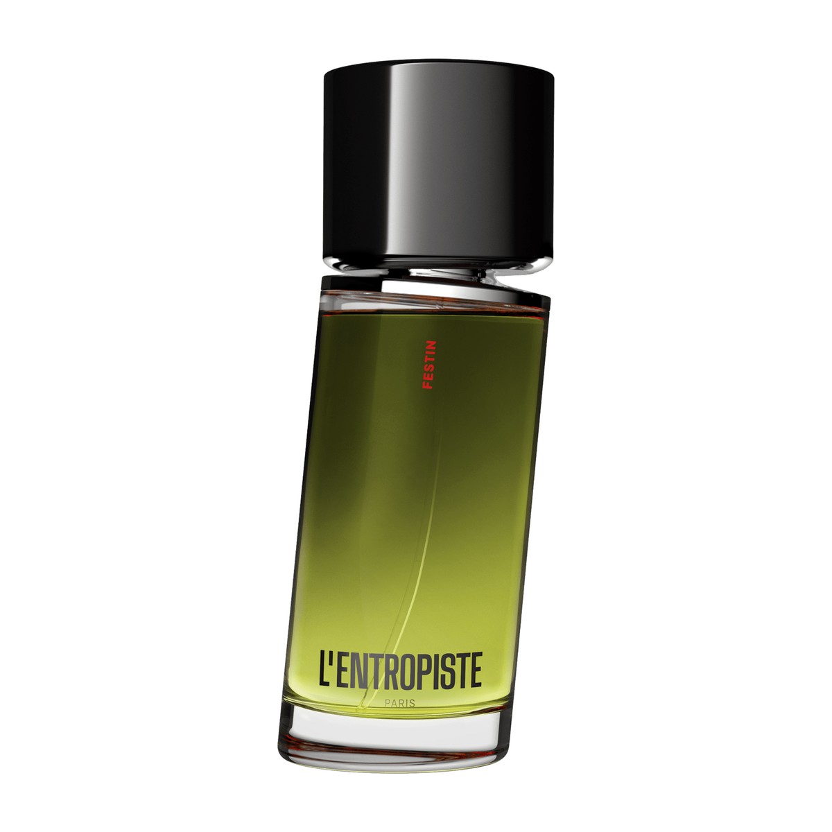 L'Entropiste Festin EDP 100 ml buteliukas su juodu dangteliu ir žaliu skysčiu ant balto fono