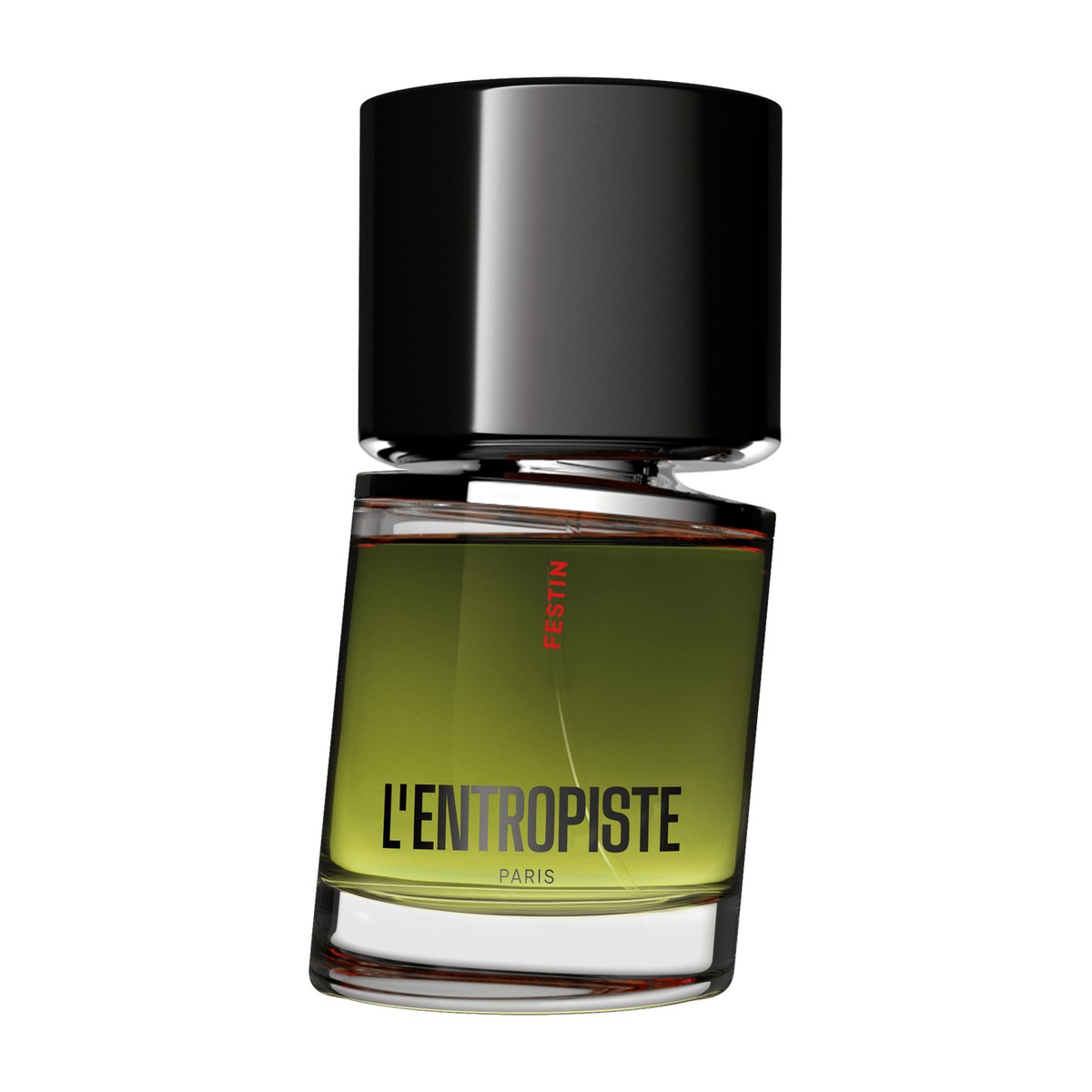 L'Entropiste Festin EDP 50 ml buteliukas su juodu dangteliu ir žaliu skysčiu ant balto fono