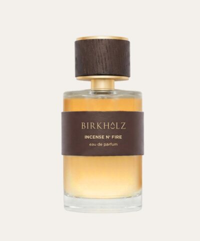 Birkholz Incense N' Fire Eau de Parfum 100 ml, cilindrinis caurspīdīgs flakons ar tumša koka vāciņu