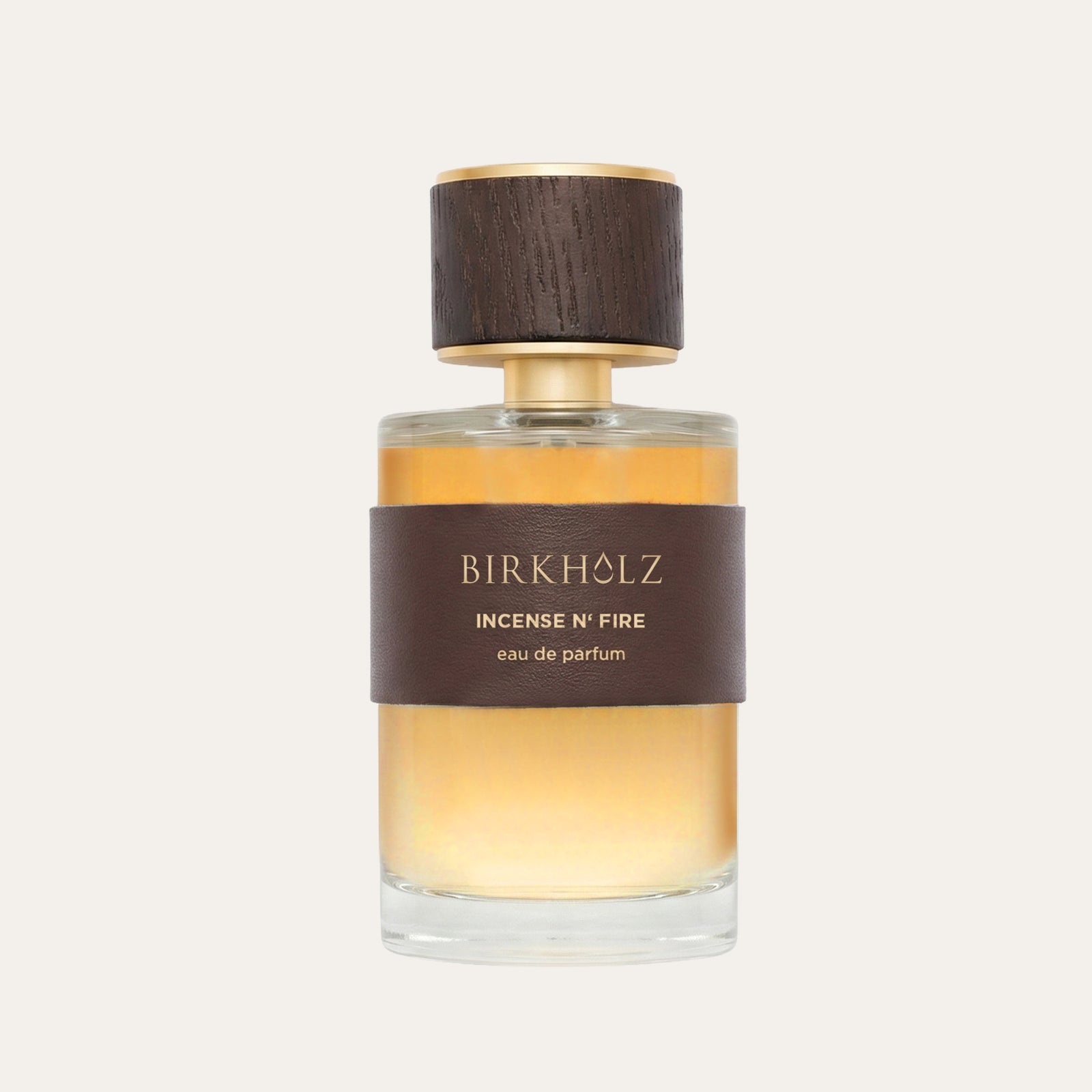 Birkholz Incense N' Fire Eau de Parfum 100 ml, cilindrinis caurspīdīgs flakons ar tumša koka vāciņu