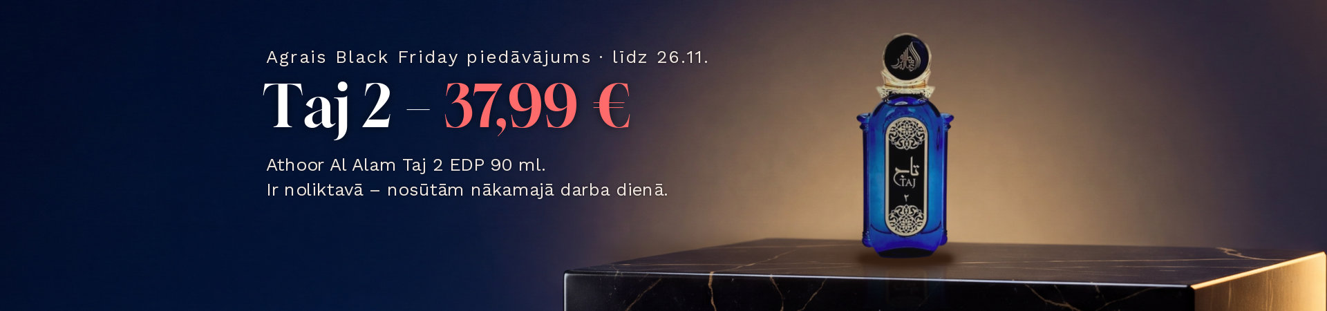 Agrais Black Friday piedāvājums – Athoor Al Alam Taj 2 EDP 90 ml par 37,99 €