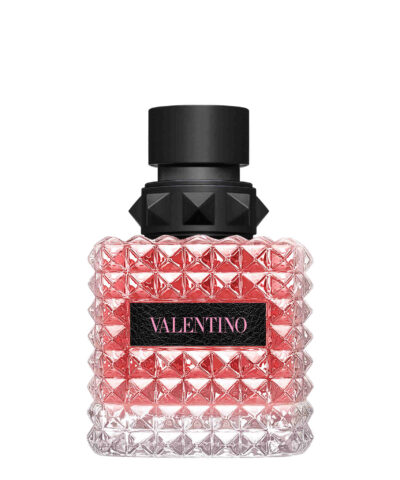 Valentino Donna Born In Roma Eau de Parfum 50 ml sarkanrozā flakons ar kniedēm un melnu ādas etiķeti