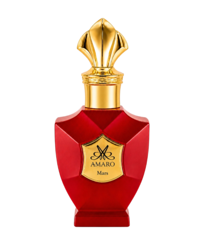 Amaro Mars Extrait de Parfum 50 ml piesātināti sarkans flakons ar zeltainu etiķeti