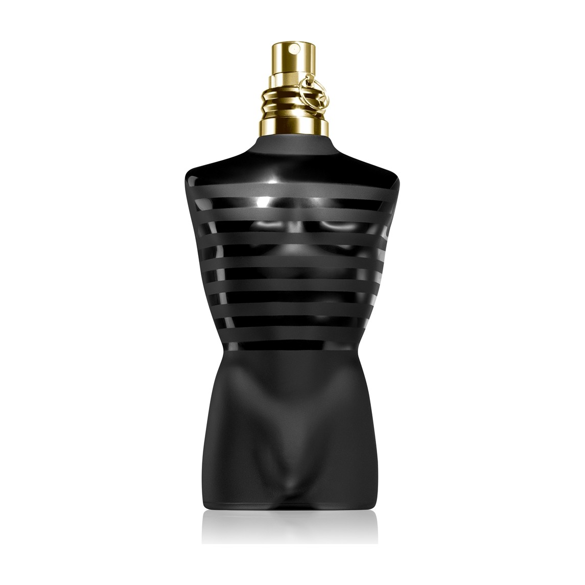 Jean Paul Gaultier Le Male Le Parfum EDP Intense 125 ml juodas dryžuotas torso formos flakonas su auksiniu kakleliu