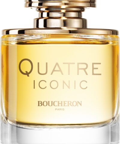 Boucheron Quatre Iconic Pour Femme Eau de Parfum, skaidrus buteliukas su auksiniu grotelėtu dangteliu, 50 ml