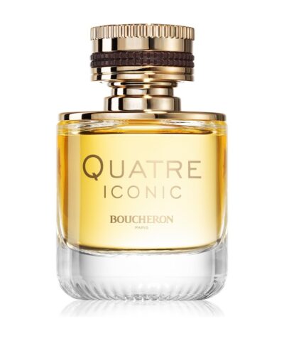 Boucheron Quatre Iconic Pour Femme Eau de Parfum, skaidrus buteliukas su auksiniu grotelėtu dangteliu, 50 ml
