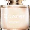 Boucheron Quatre pour Femme Eau de Parfum, caurspīdīgs flakons ar persiku krāsas šķidrumu un zelta un baltas keramikas vāciņu, 30 ml