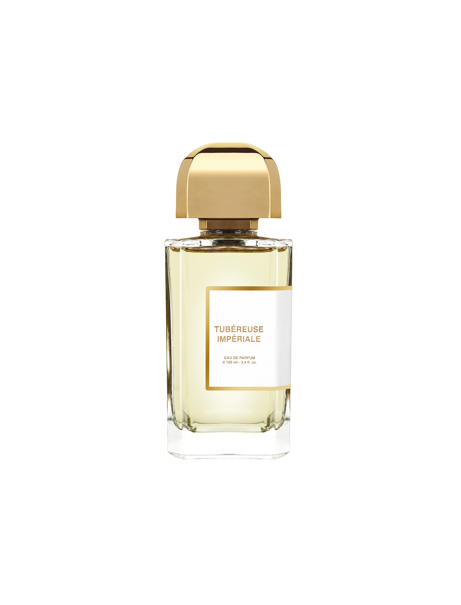 BDK Parfums Tubéreuse Impériale Eau de Parfum 100 ml, caurspīdīgs flakons ar zeltainu vāciņu un zeltainu etiķetes rāmi