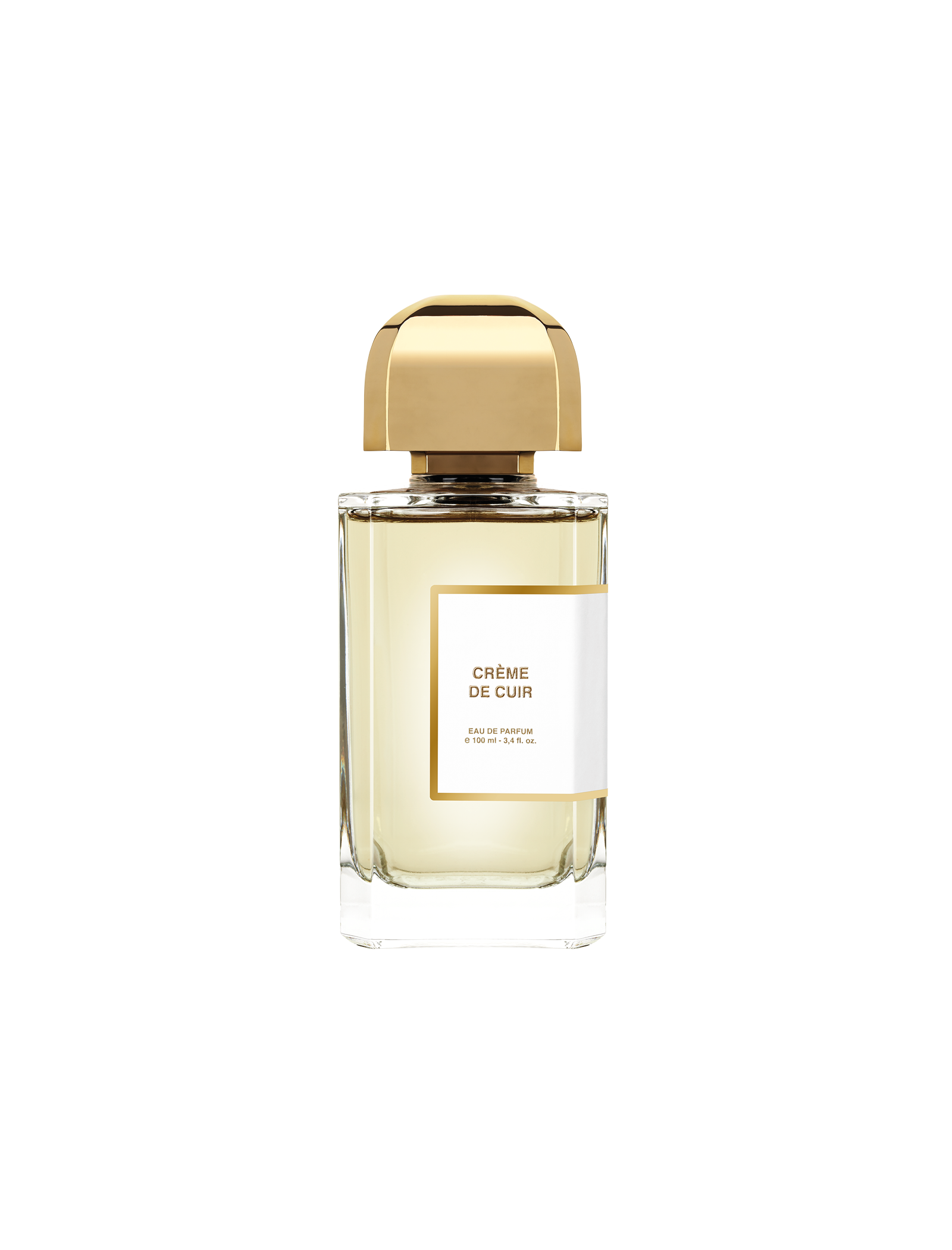 BDK Parfums Crème de Cuir Eau de Parfum 100 ml, caurspīdīgs flakons ar zeltainu vāciņu un zeltainu etiķetes rāmi