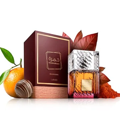 Lattafa Khamrah Dukhan EDP 100 ml kvepalų buteliukas, kitas rakursas