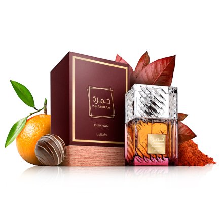 Lattafa Khamrah Dukhan EDP 100 ml kvepalų buteliukas, kitas rakursas